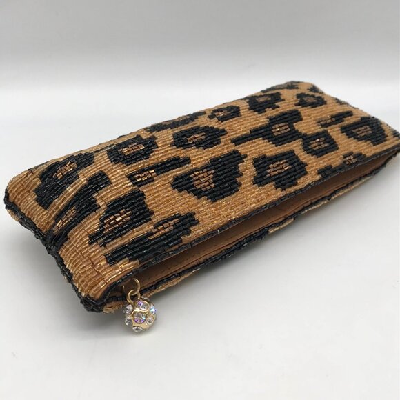 Neiman Marcus Leopard Beaded Satin Clutch - Picture 9 of 10